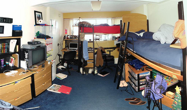college dorm room: messy