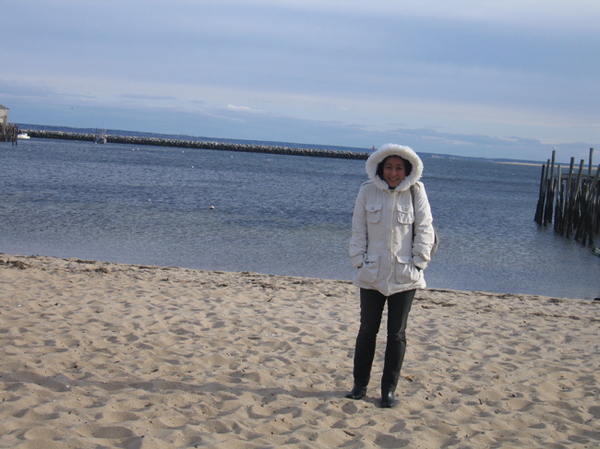 winter coat at the beach